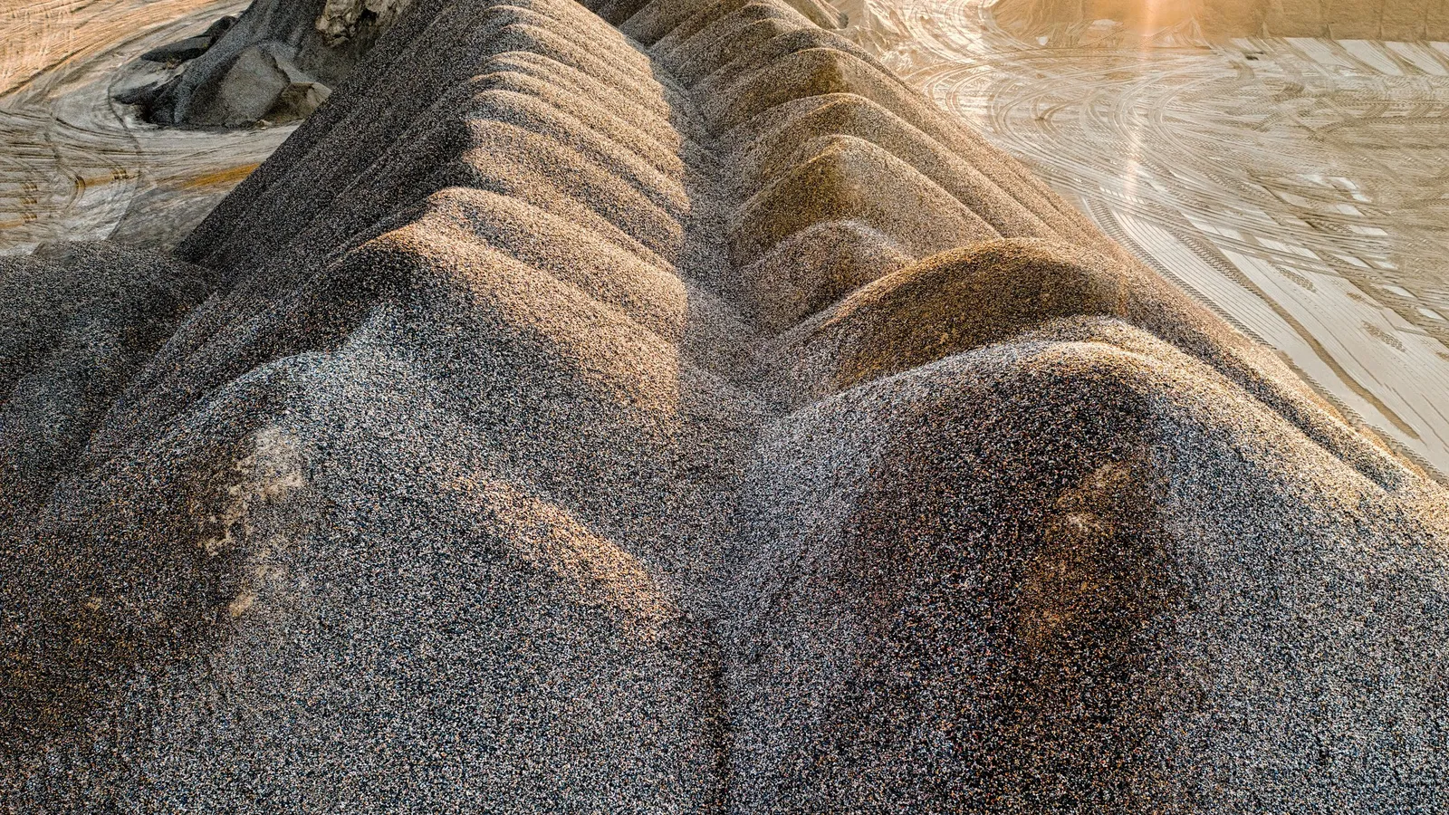 Aerial view of aggregate stockpiles